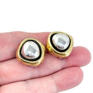Vintage Sterling Silver 925 2.5cm Two-Tone Domed Clip-On Earrings